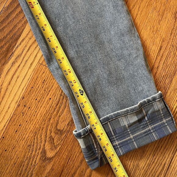 Judy Blue Jeans Womens 11/30 Plaid Cuffed High Waist Straight Stone Wash Stretch - Picture 3 of 9